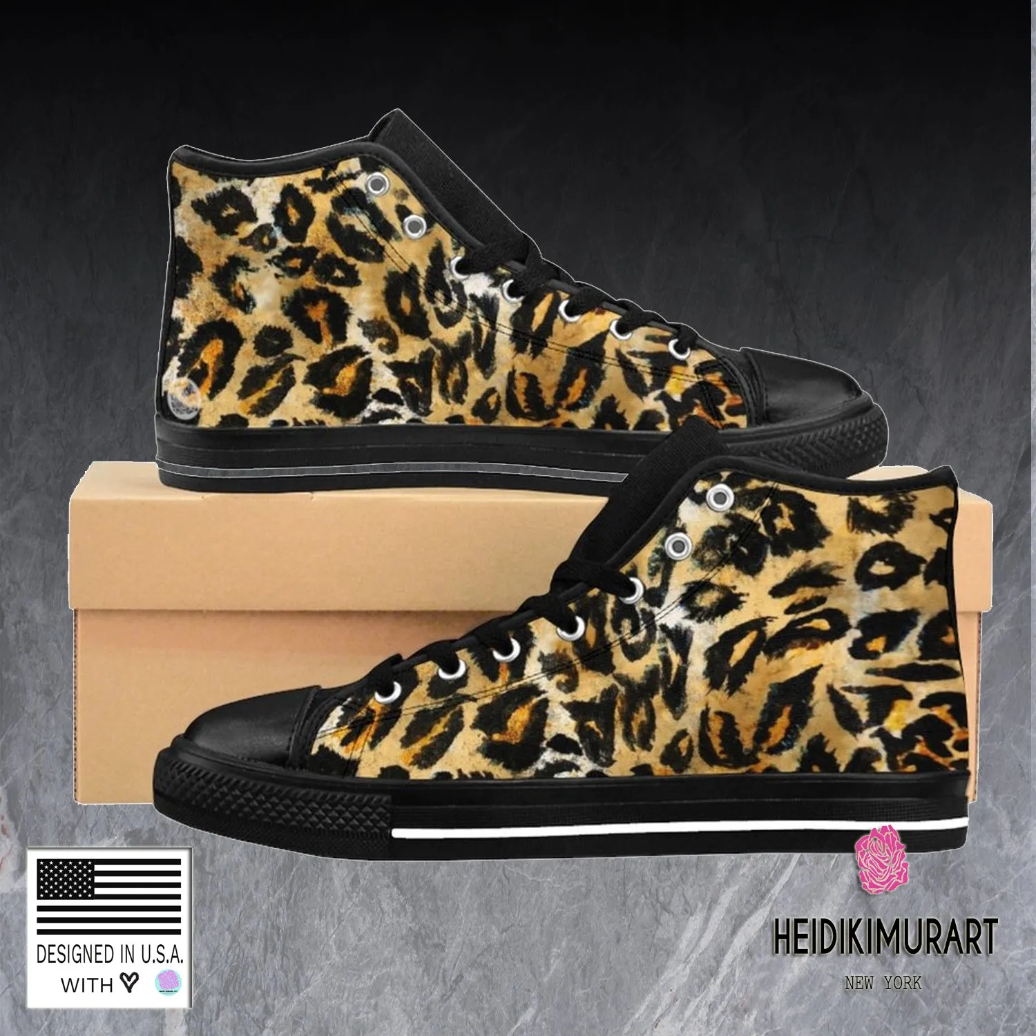 Brown Leopard Men's Sneakers, Best Leopard Animal Print Men's High Top Tennis Shoes