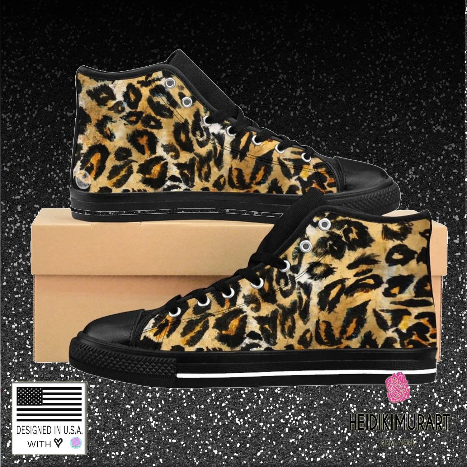 Brown Leopard Men's Sneakers, Best Leopard Animal Print Men's High Top Tennis Shoes