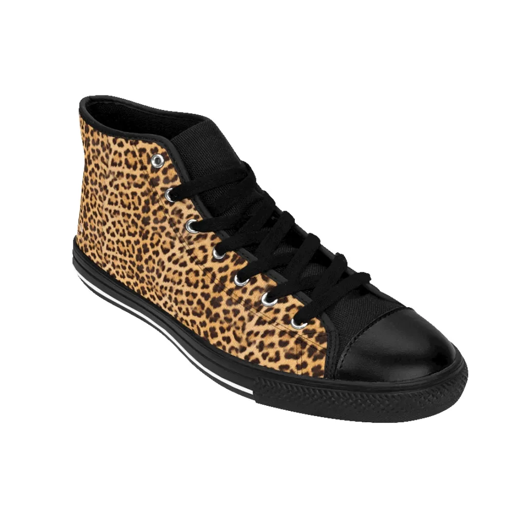 Brown Leopard Men's Tennis Shoes, Animal Print Designer Best High-top Sneakers For Men