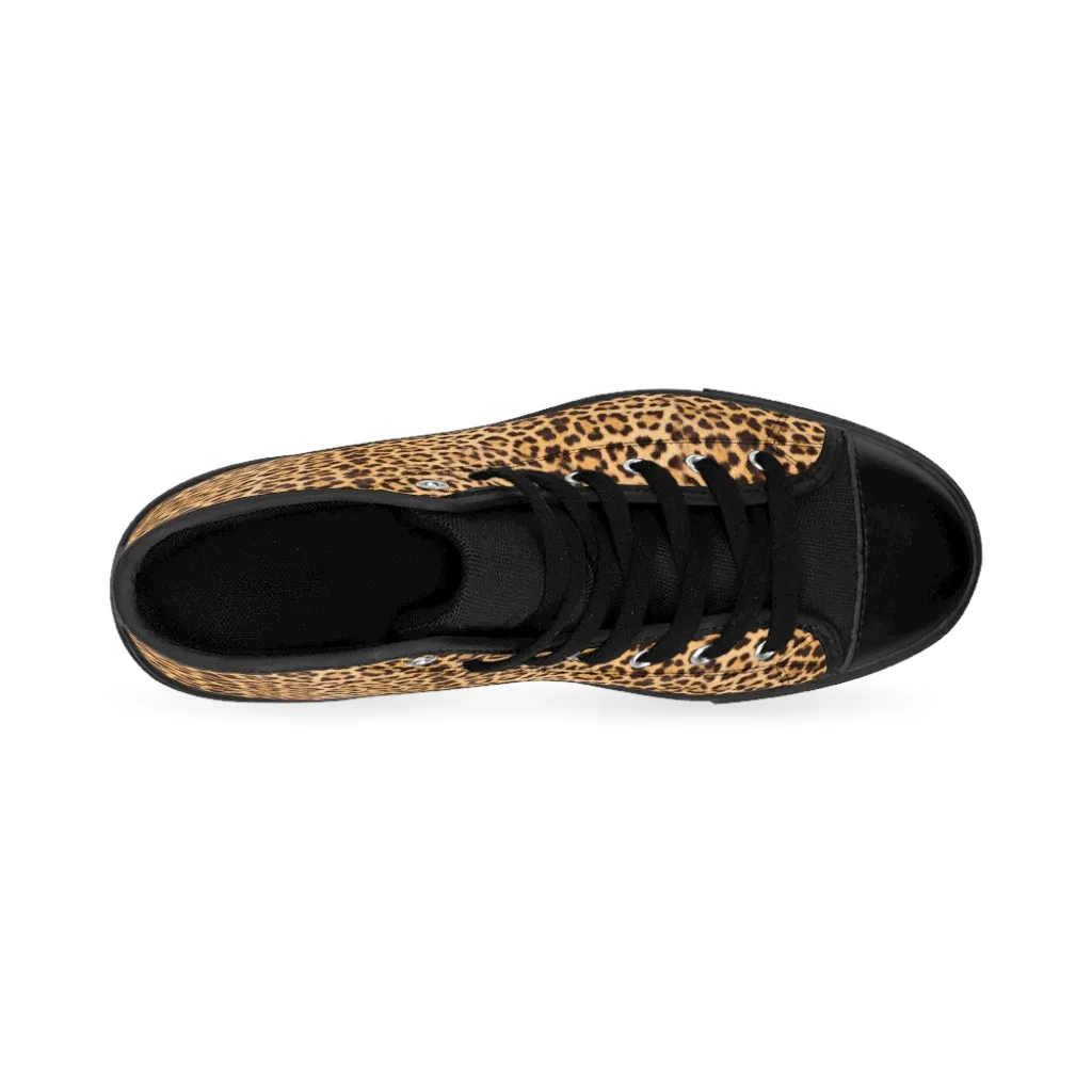 Brown Leopard Men's Tennis Shoes, Animal Print Designer Best High-top Sneakers For Men