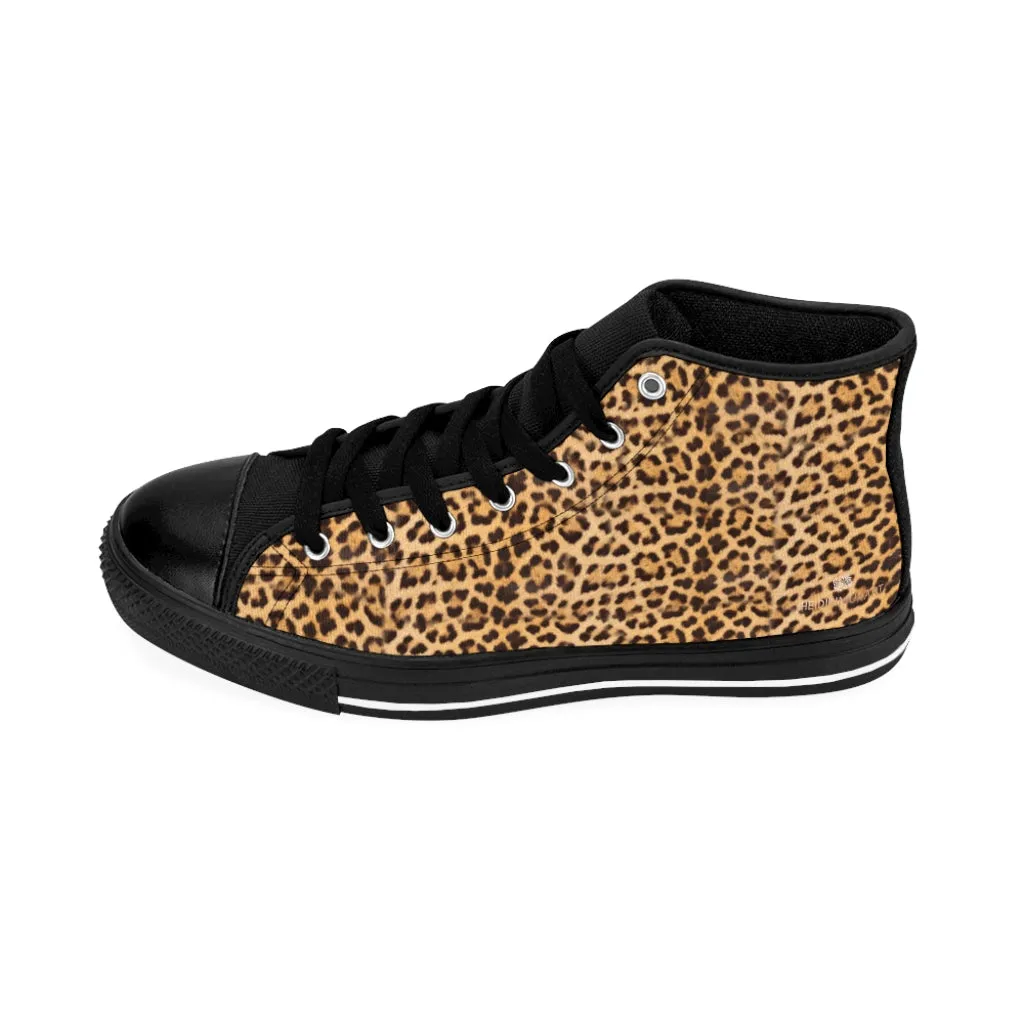 Brown Leopard Men's Tennis Shoes, Animal Print Designer Best High-top Sneakers For Men