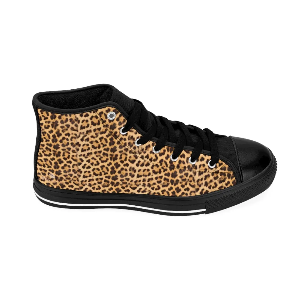 Brown Leopard Men's Tennis Shoes, Animal Print Designer Best High-top Sneakers For Men