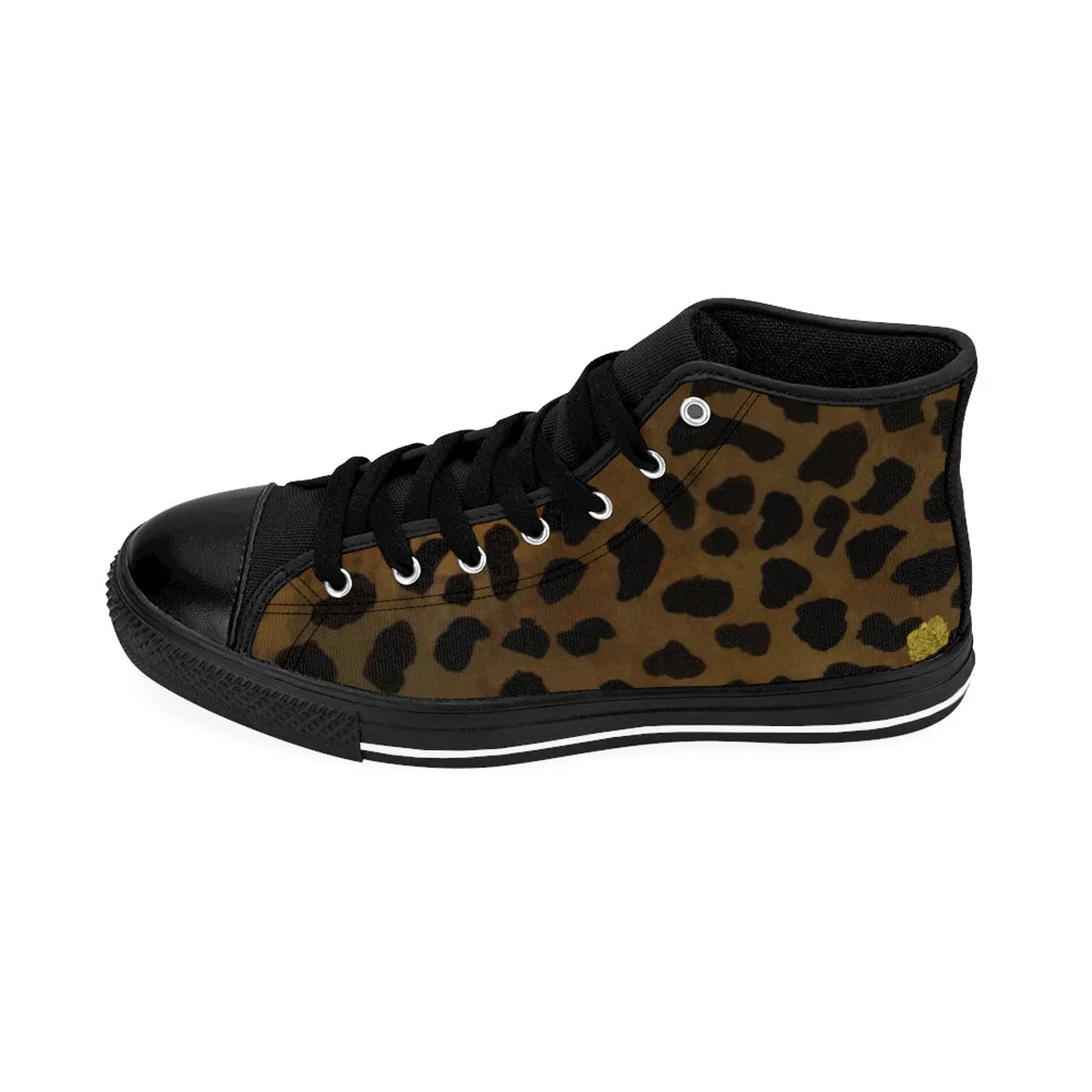 Brown Leopard Print Men's Sneakers, Best Designer High-top Fashion Lace Up Fashion Tennis Shoes