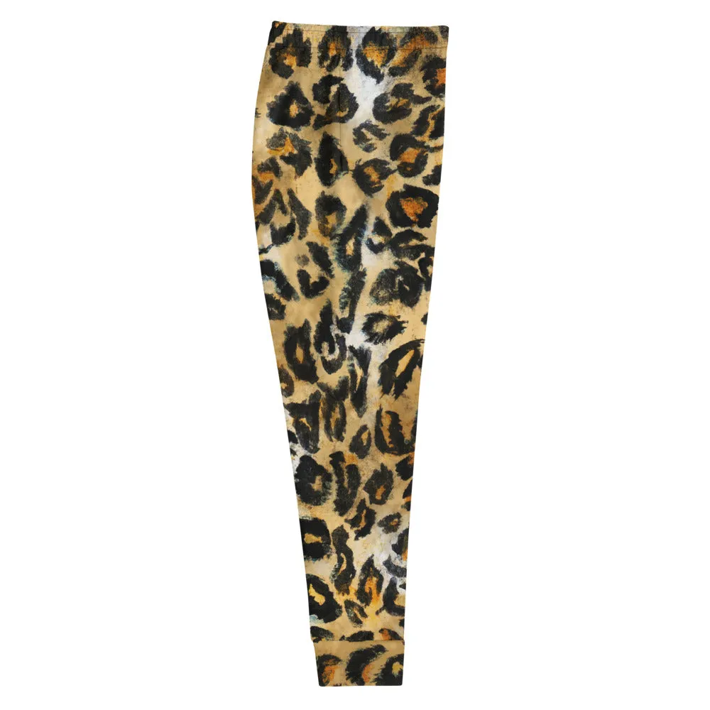 Brown Leopard Print Women's Joggers, Skinny Animal Print Ladies Soft Sweatpants-Made in EU