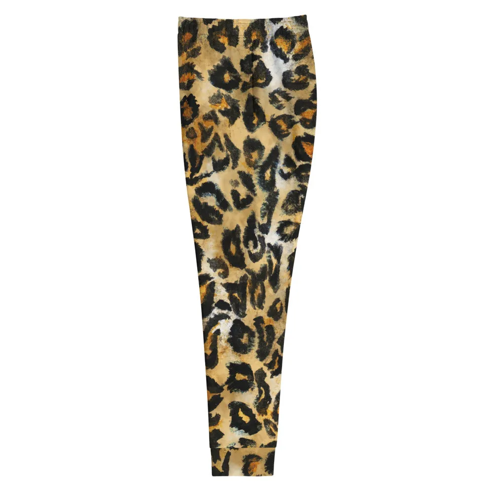 Brown Leopard Print Women's Joggers, Skinny Animal Print Ladies Soft Sweatpants-Made in EU