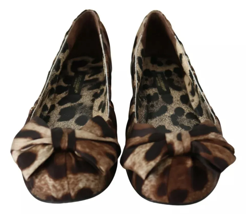 Brown Leopard Silk Ballerina Flats Shoes