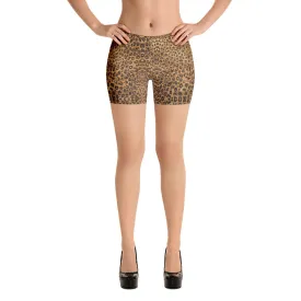 Brown Leopard Women's Shorts, Animal Print Stretchy Comfy Elastic Tights-Made in USA/EU