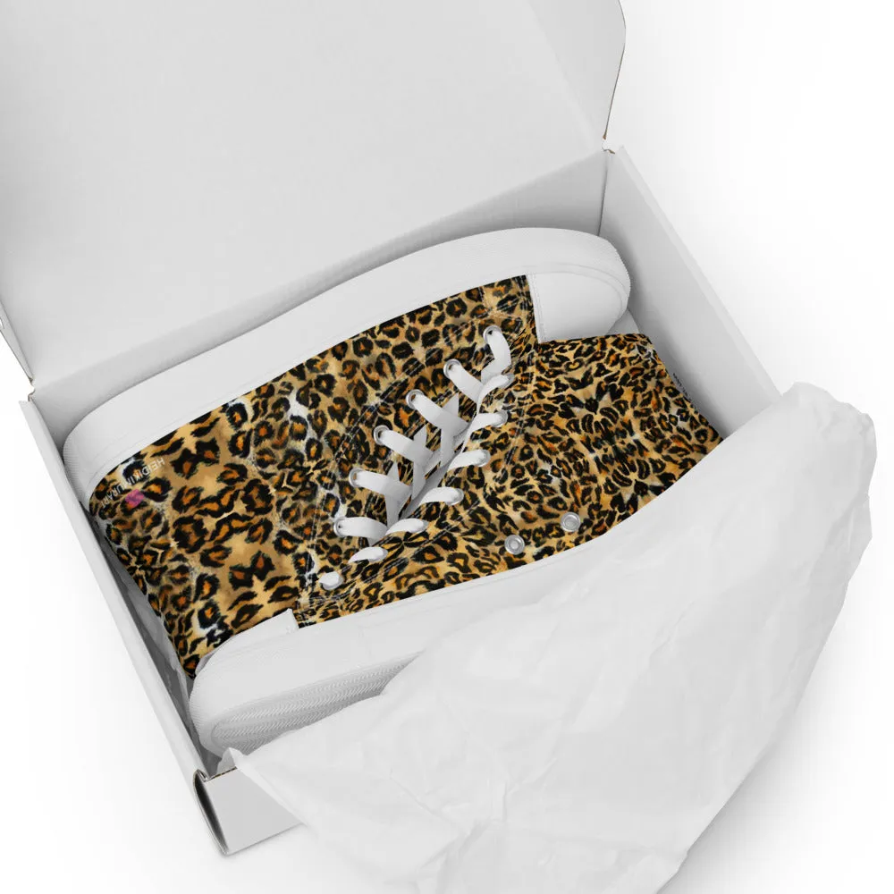 Brown Leopard Women's Sneakers, Sexy Animal Print Premium High Top Tennis Shoes For Ladies