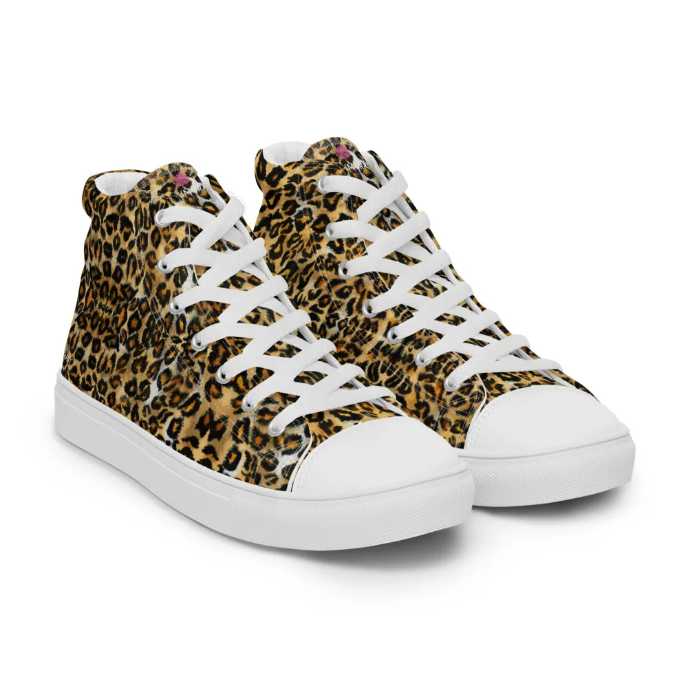 Brown Leopard Women's Sneakers, Sexy Animal Print Premium High Top Tennis Shoes For Ladies