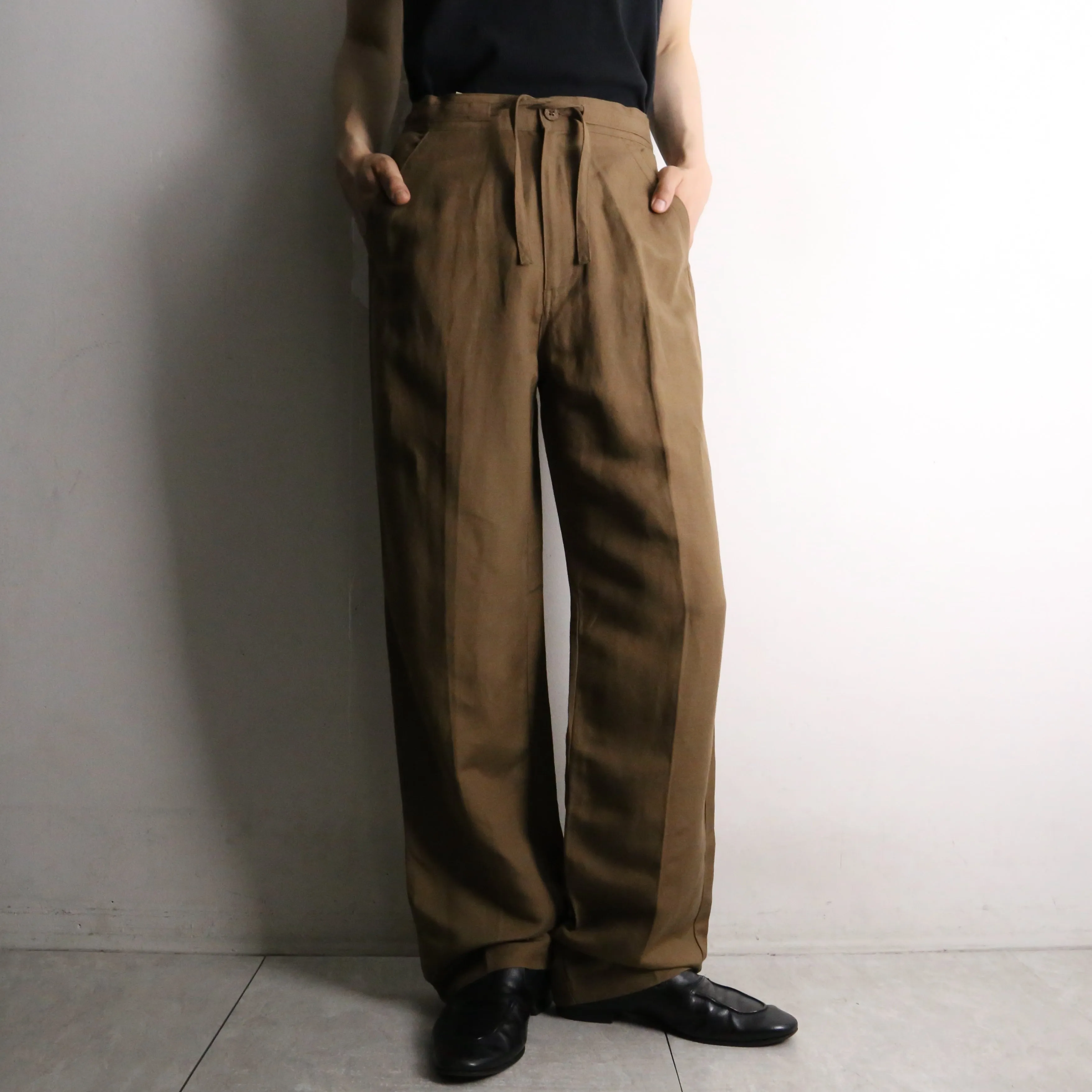 brown linen × rayon easy pants