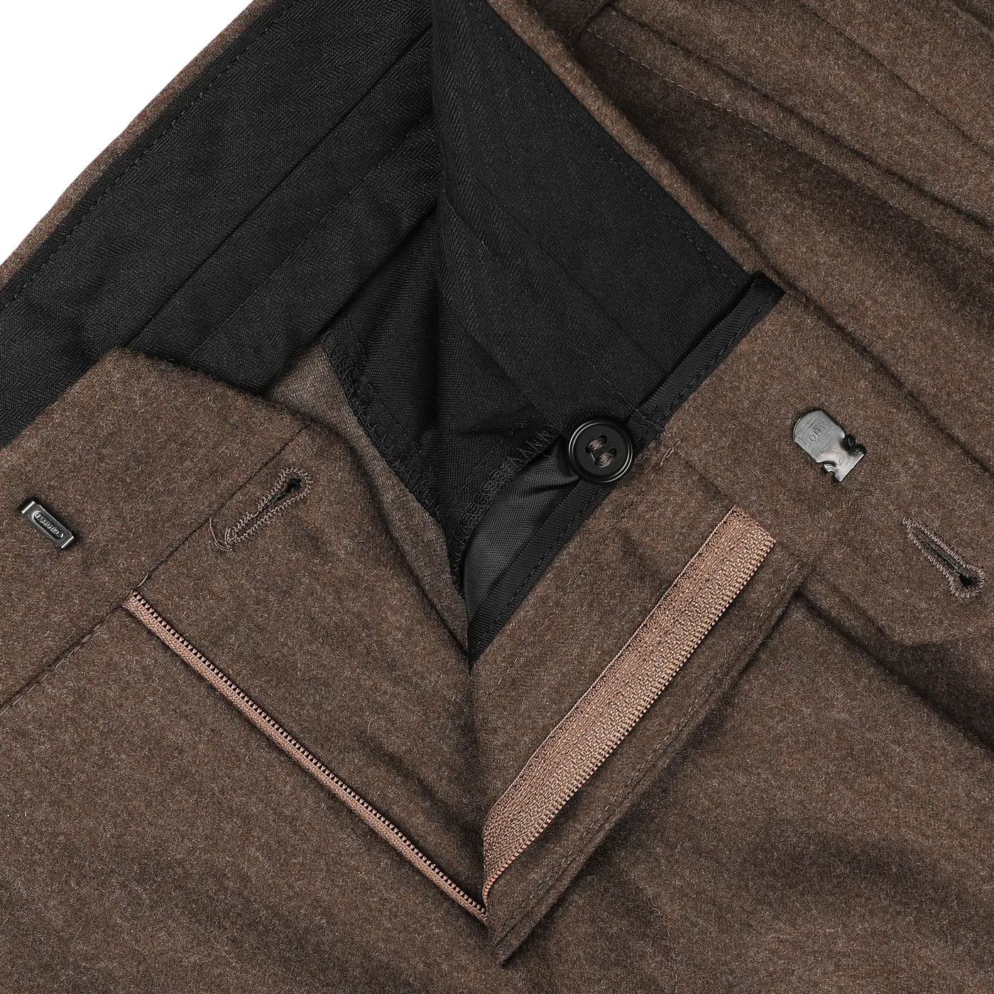 Brown Melange Wool Flannel Pleated Trousers