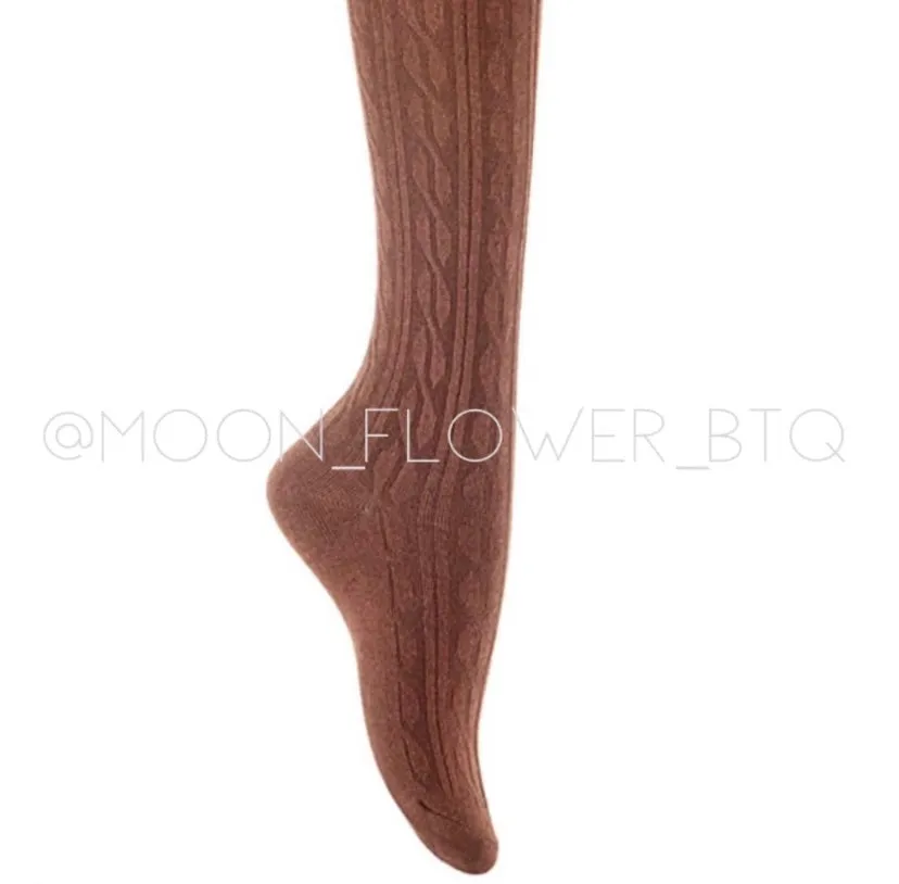 Brown Organic Cotton Knit Over the Knee Thigh High Socks