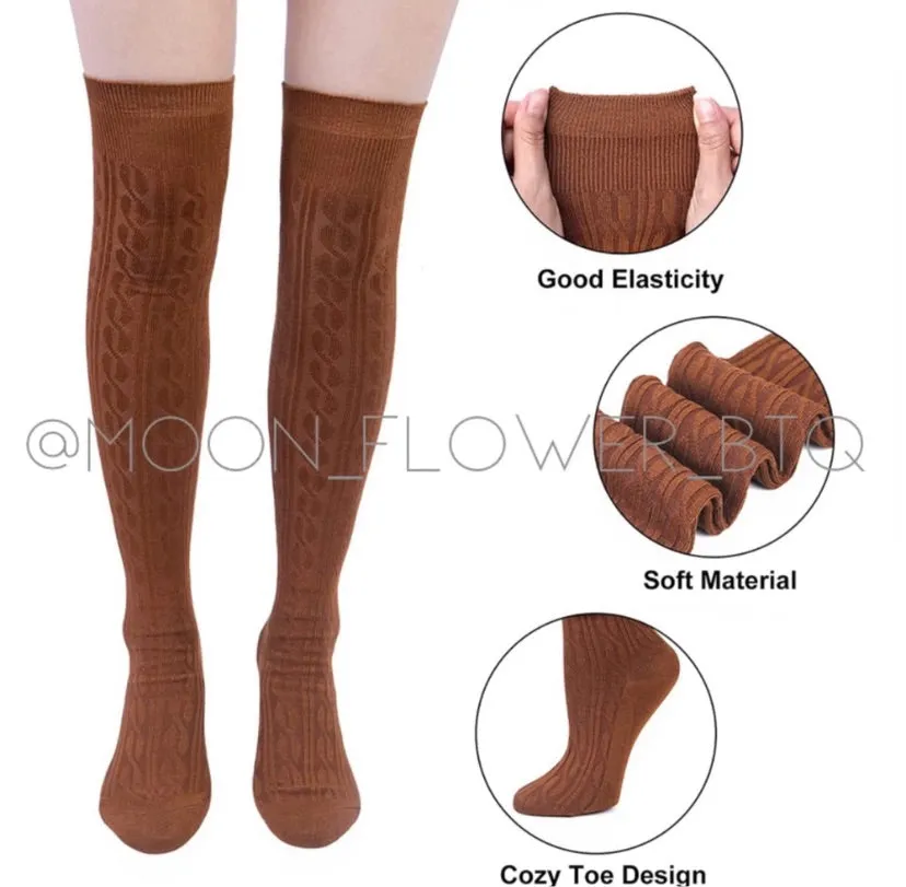 Brown Organic Cotton Knit Over the Knee Thigh High Socks