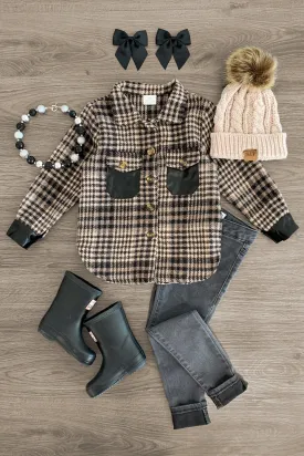 Brown Plaid Button Down Jacket