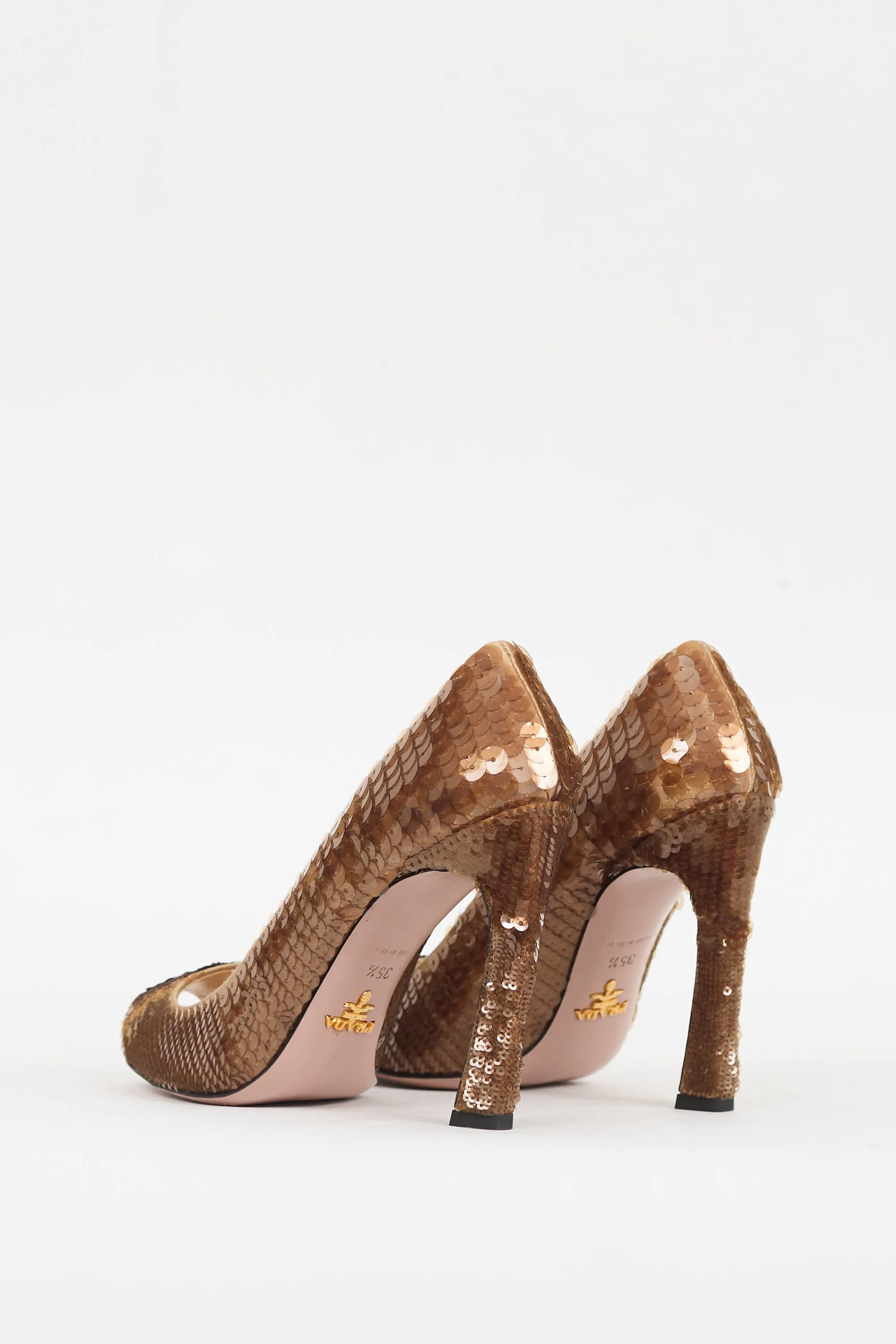 Brown Sequin Peep Toe Pump