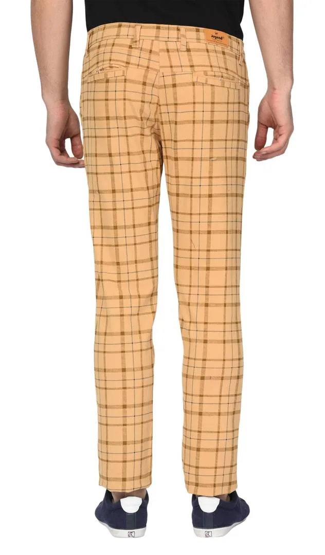 Brown Stretchable Slim Fit checked casual Trousers for Men's