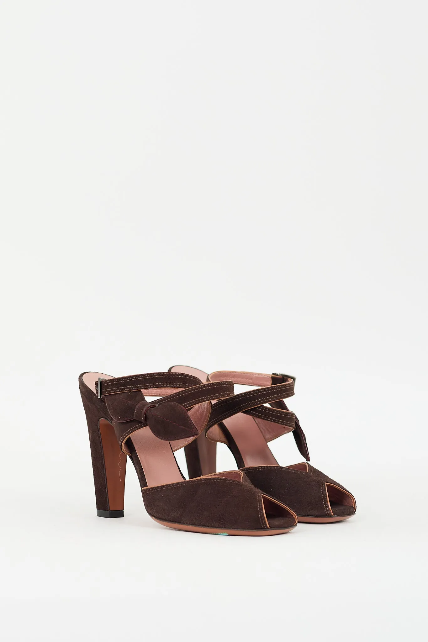 Brown Suede Peep Toe Pump