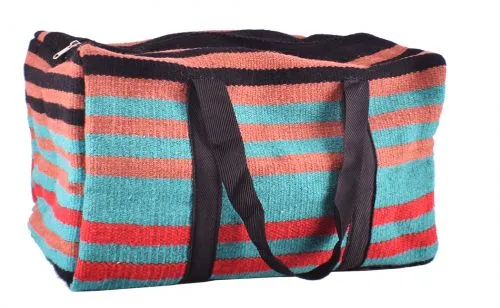 Brown, Teal, and Red 100% Wool Serape Saddle Blanket Duffel