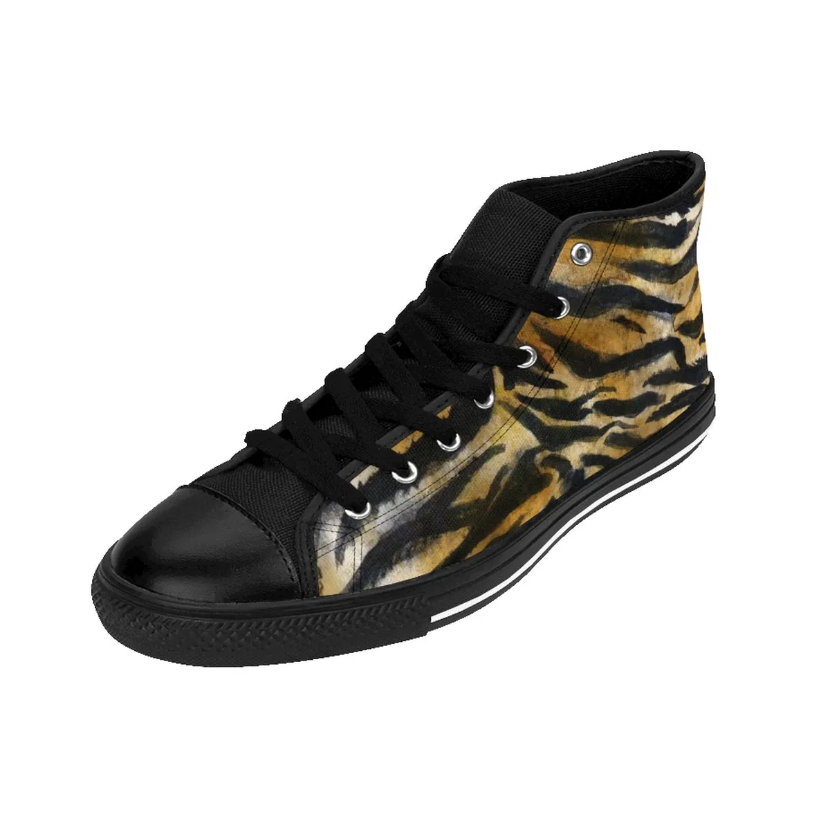 Brown Tiger Striped Women's High Tops, Animal Print Designer High Top Sneakers Shoes