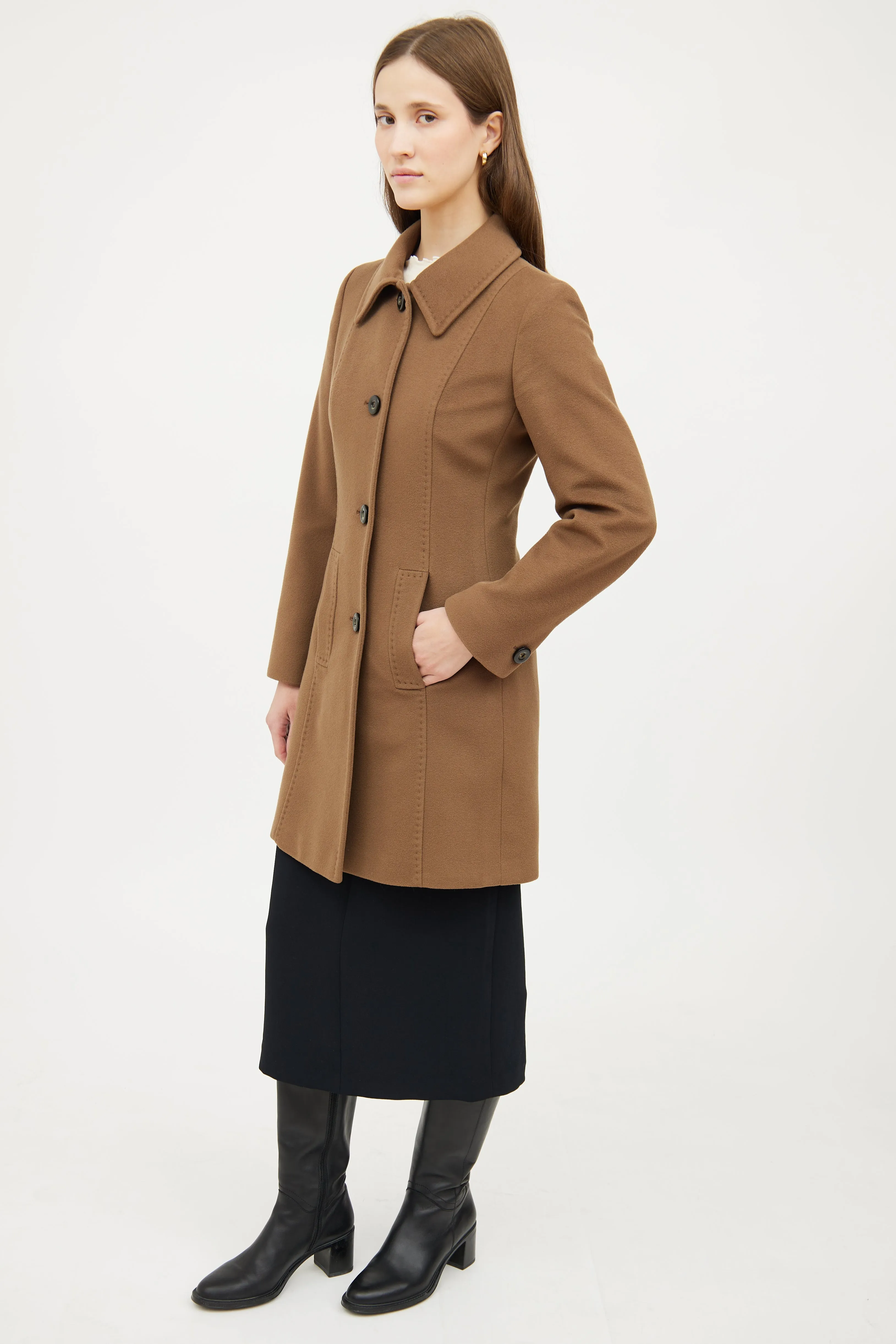 Brown Wool Midi Coat