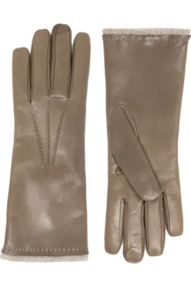 Bruno Carlo Cashmere Lined Lambskin Leather Gloves ART2425 | Taupe / Ecru Stitching