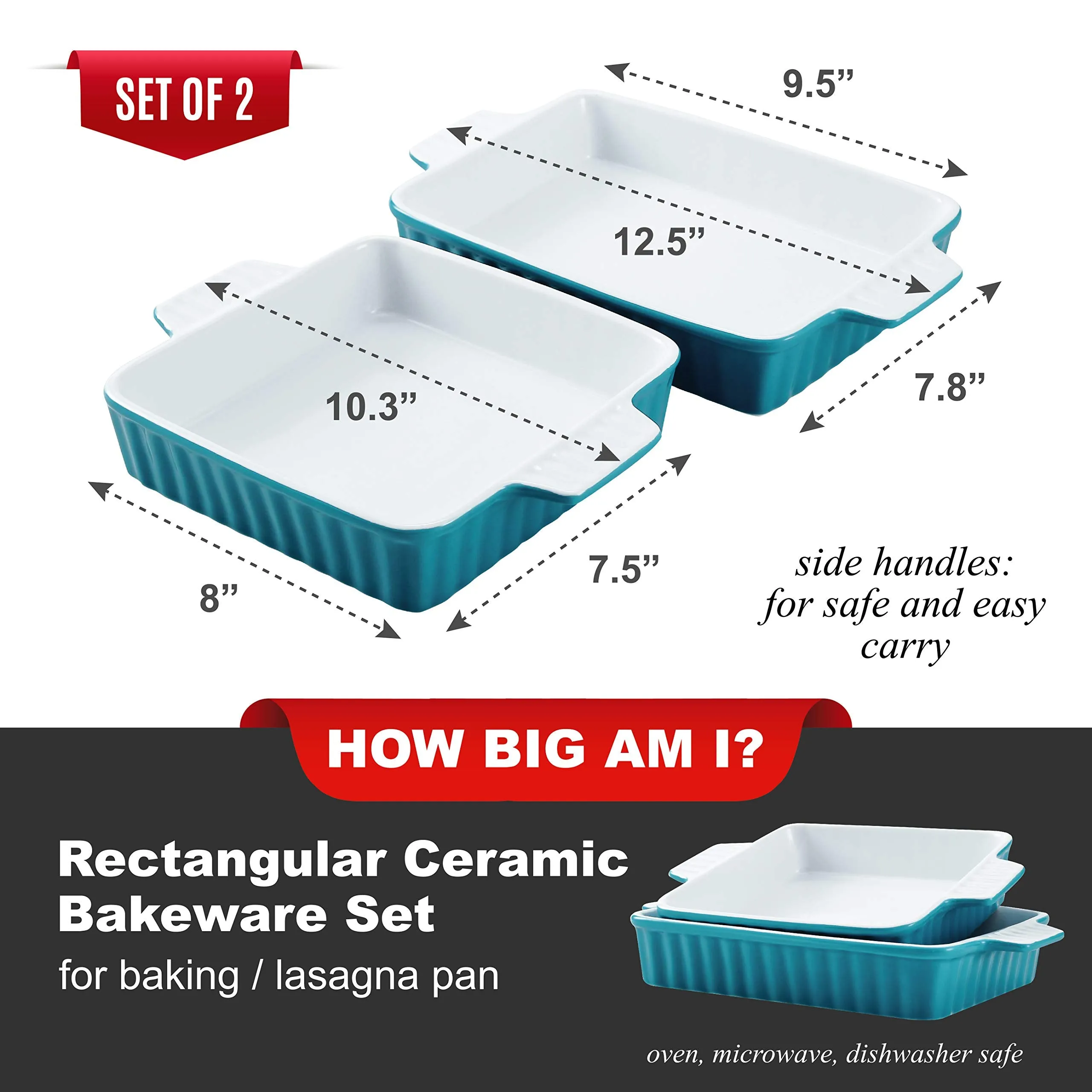 Bruntmor Set Of 2 Rectangular Bakeware Set Ceramic Baking Pan Lasagna Pans for Baking, 9.5