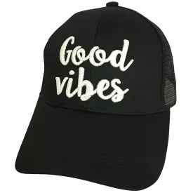 BT-10 Good Vibes Black 3D Magic Thread Pony Caps