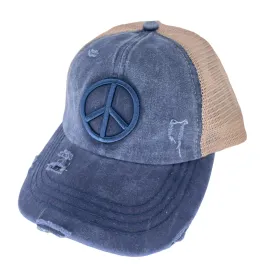 BT-1017 Peace Criss Cross Pony Cap Navy