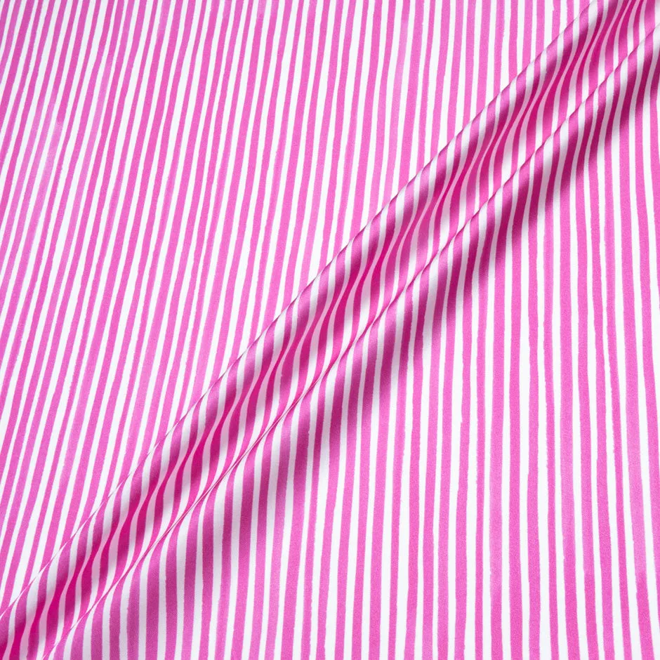 Bubblegum Pink & White Striped Pure Silk Twill