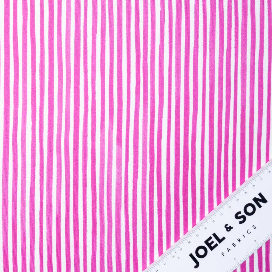 Bubblegum Pink & White Striped Pure Silk Twill