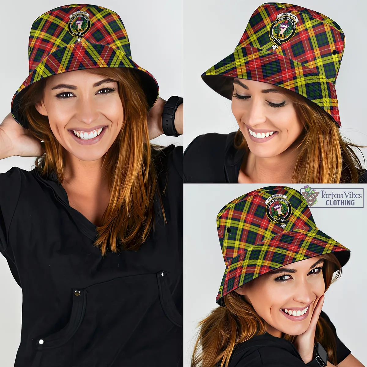 Buchanan Modern Tartan Bucket Hat with Family Crest