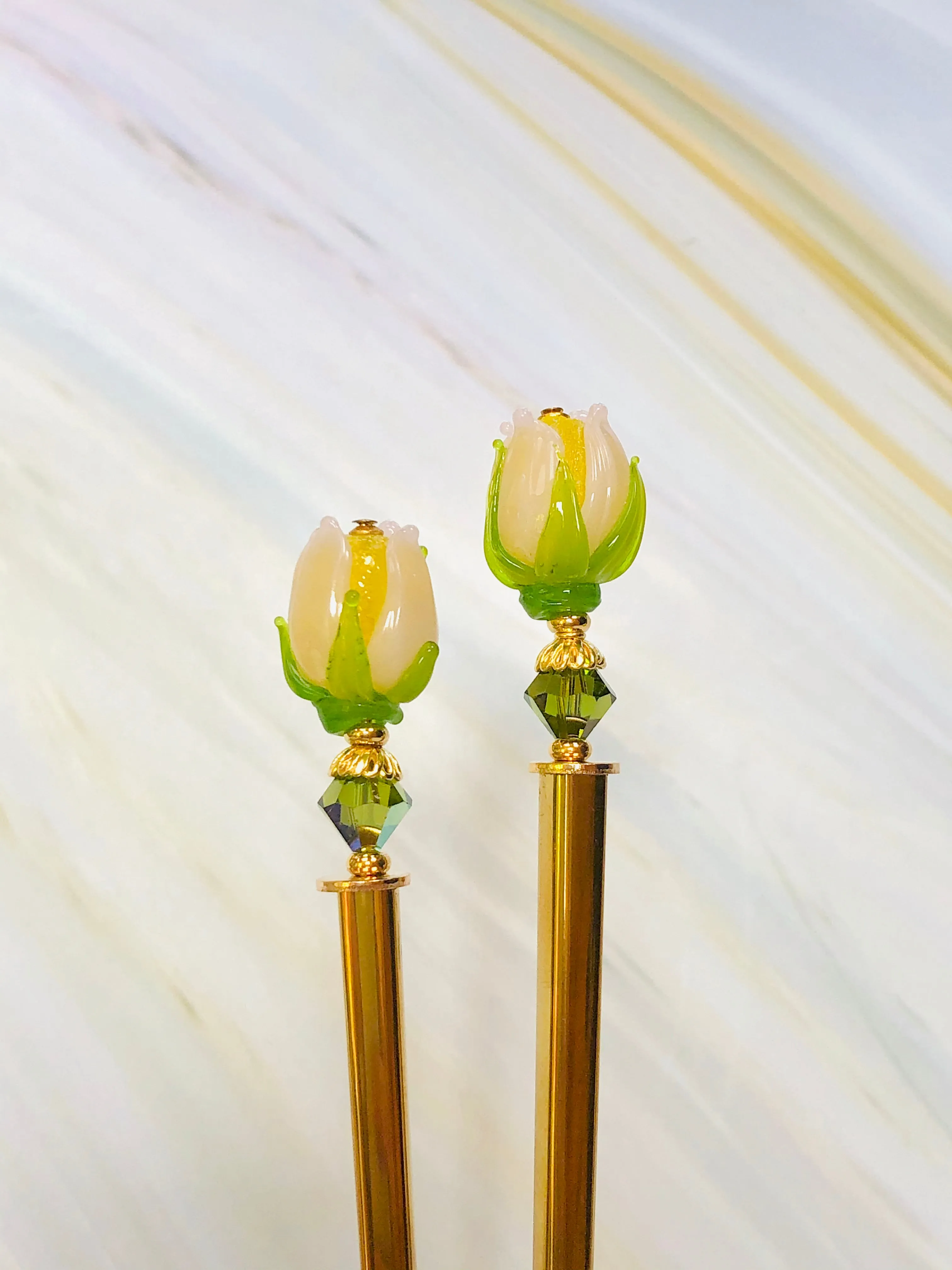 Budding Blooms Gold Art glass hair stick, hand made flower hair stick, shawl pin, sweater pin,