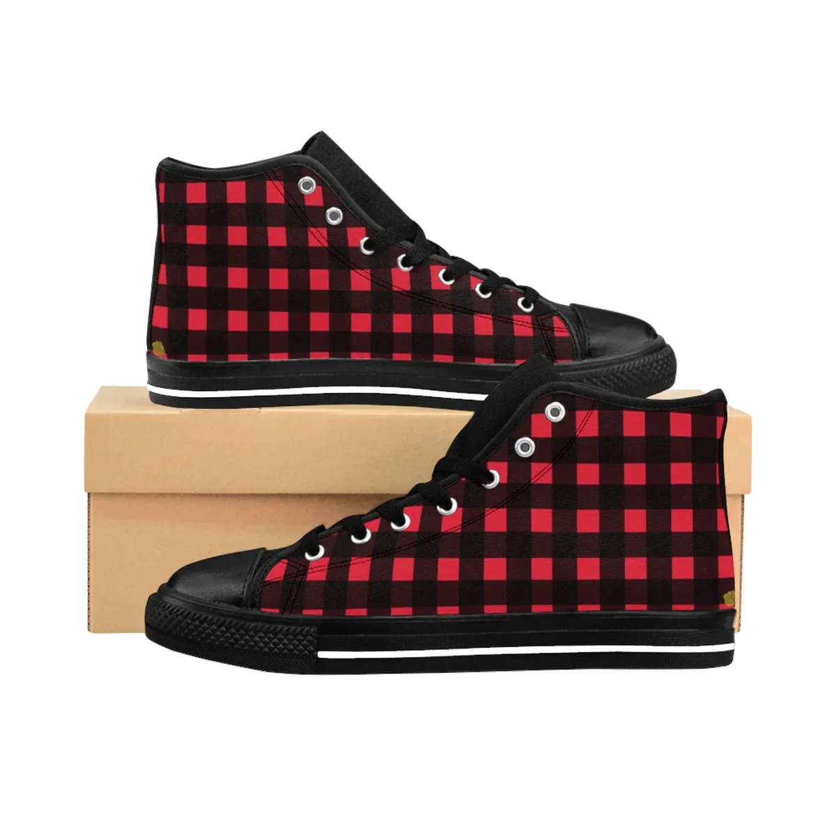 Buffalo Red Men's Sneakers, Plaid Print High-top Sneakers Running Shoes(US Size: 6-14)