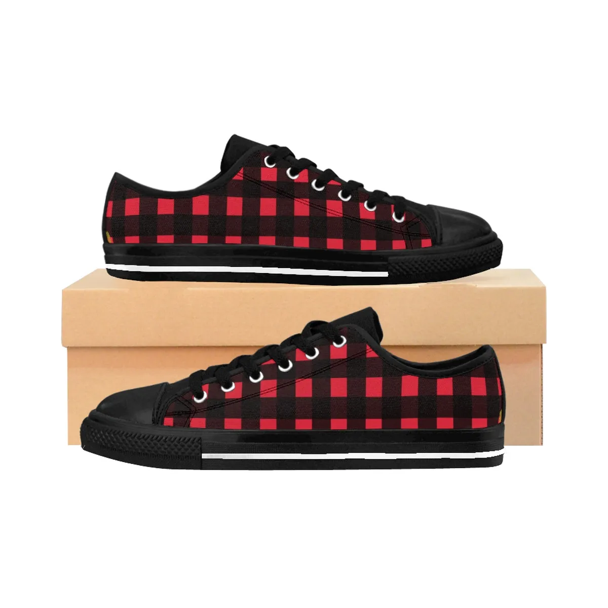 Buffalo Red Women's Sneakers, Designer Plaid Print Women's Casual Running Tennis Shoes