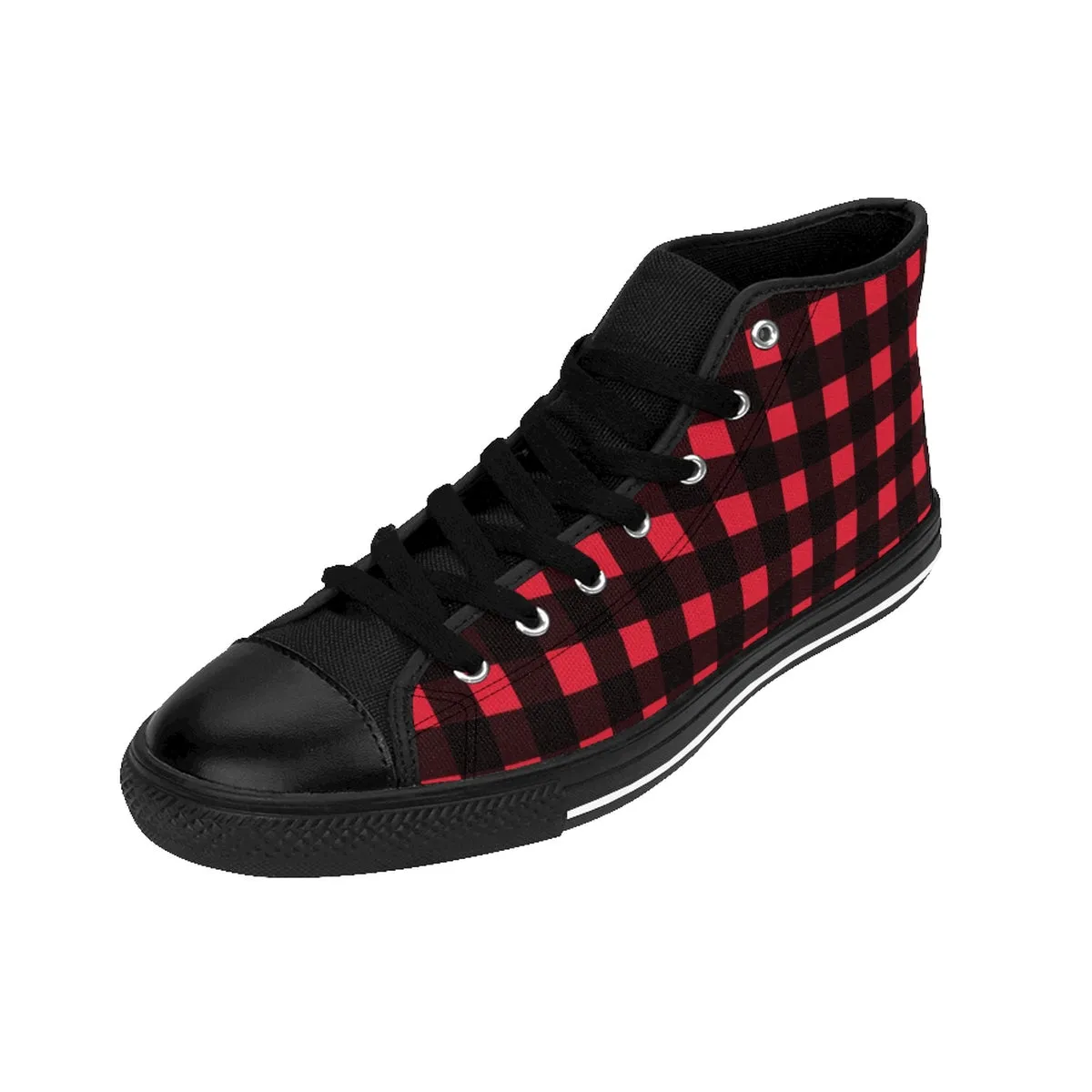 Buffalo Red Women's Sneakers, Plaid Print Designer Ladies High-top Sneakers Running Shoes