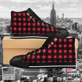 Buffalo Red Women's Sneakers, Plaid Print Designer Ladies High-top Sneakers Running Shoes