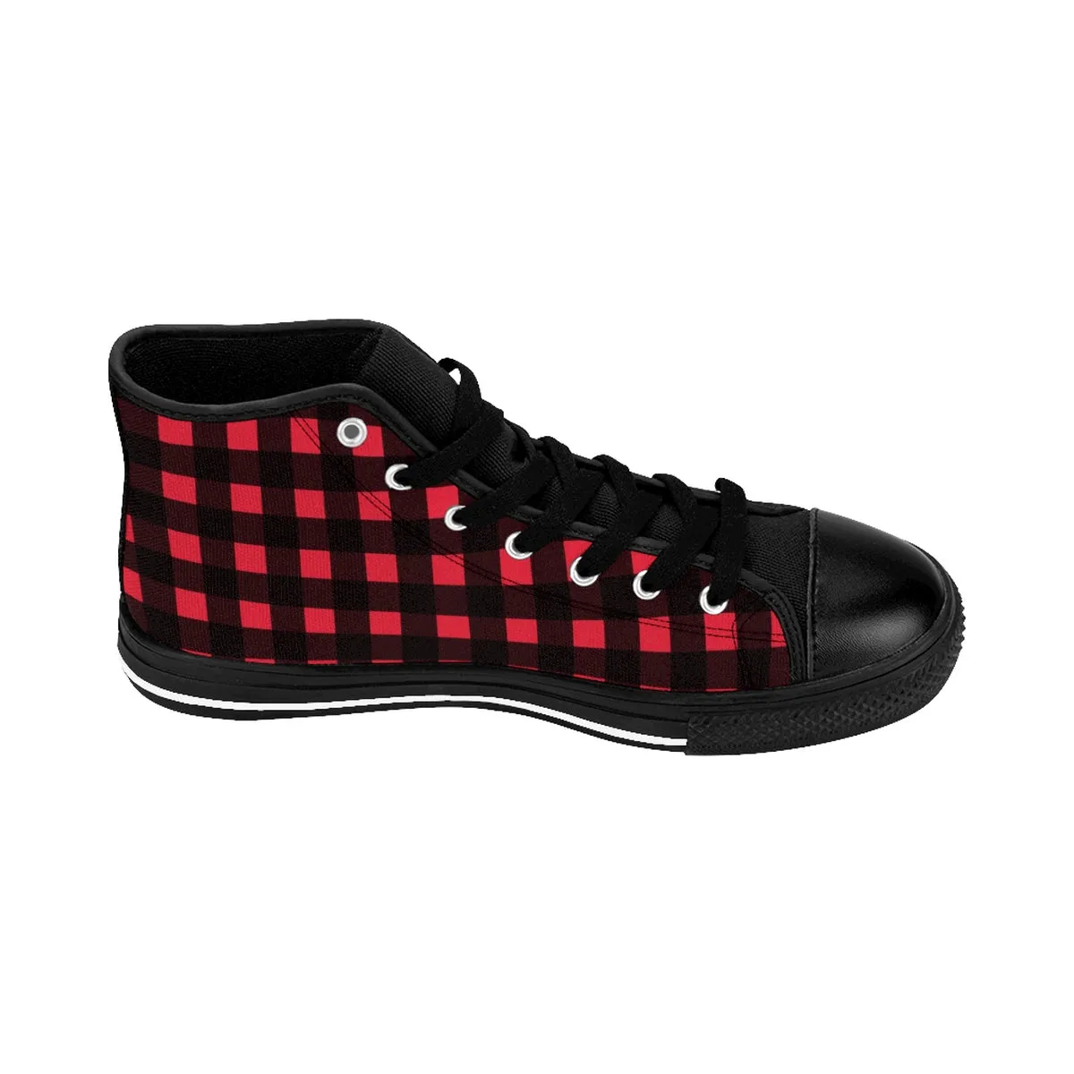 Buffalo Red Women's Sneakers, Plaid Print Designer Ladies High-top Sneakers Running Shoes