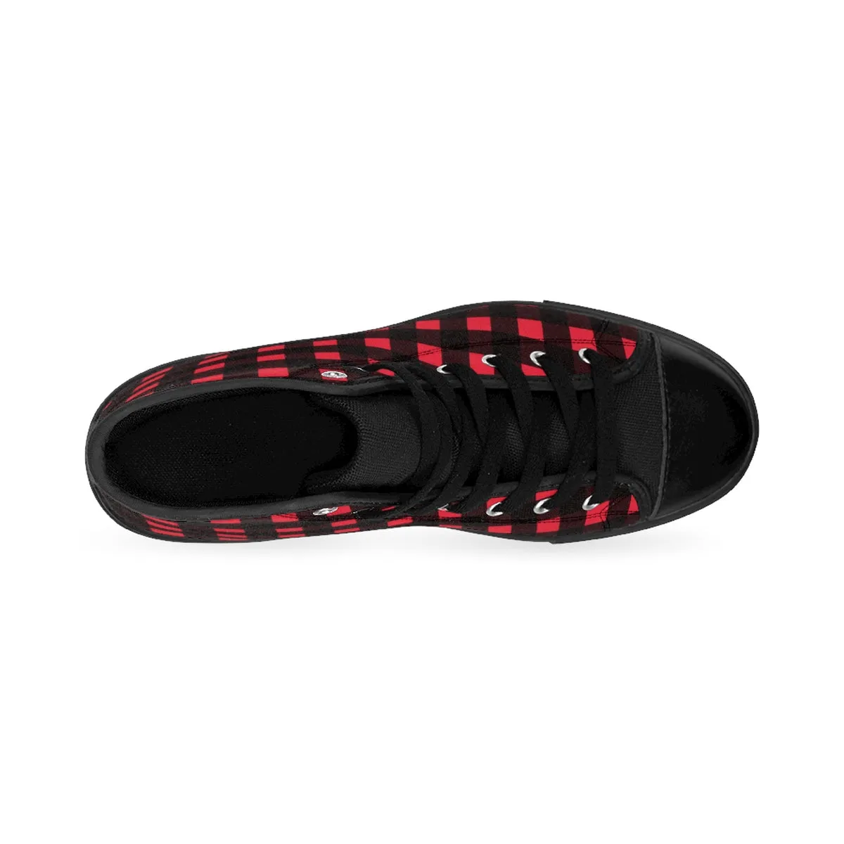 Buffalo Red Women's Sneakers, Plaid Print Designer Ladies High-top Sneakers Running Shoes