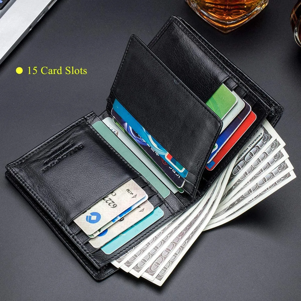 Bullcaptain Large Capacity Genuine Leather Bifold Wallet/Credit Card Holder