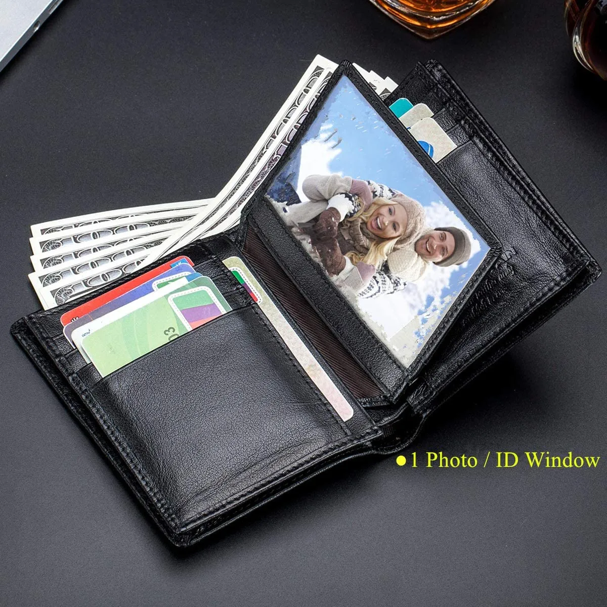 Bullcaptain Large Capacity Genuine Leather Bifold Wallet/Credit Card Holder