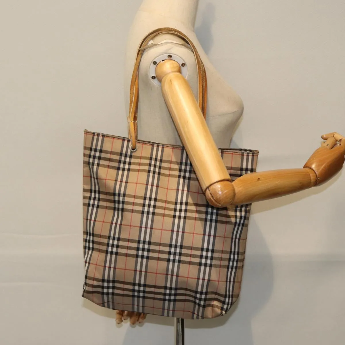 BURBERRY Nova Check Tote Bag Nylon Beige Silver  bs16673