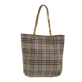 BURBERRY Nova Check Tote Bag Nylon Beige Silver  bs16673