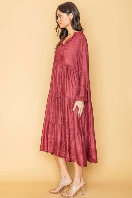 Burgundy Bohemian Onesize Gauze Dress