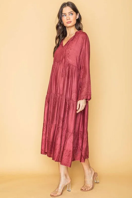 Burgundy Bohemian Onesize Gauze Dress