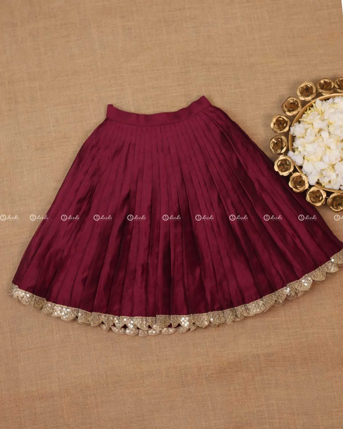 Burgundy Pleated Ethnic Skirt