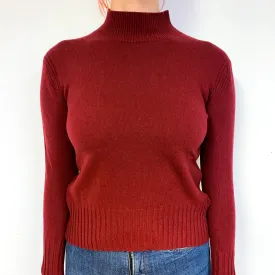 Burgundy Red Cashmere Turtle Neck Jumper Small