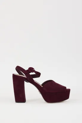 Burgundy Suede Peep Toe Platform Heel