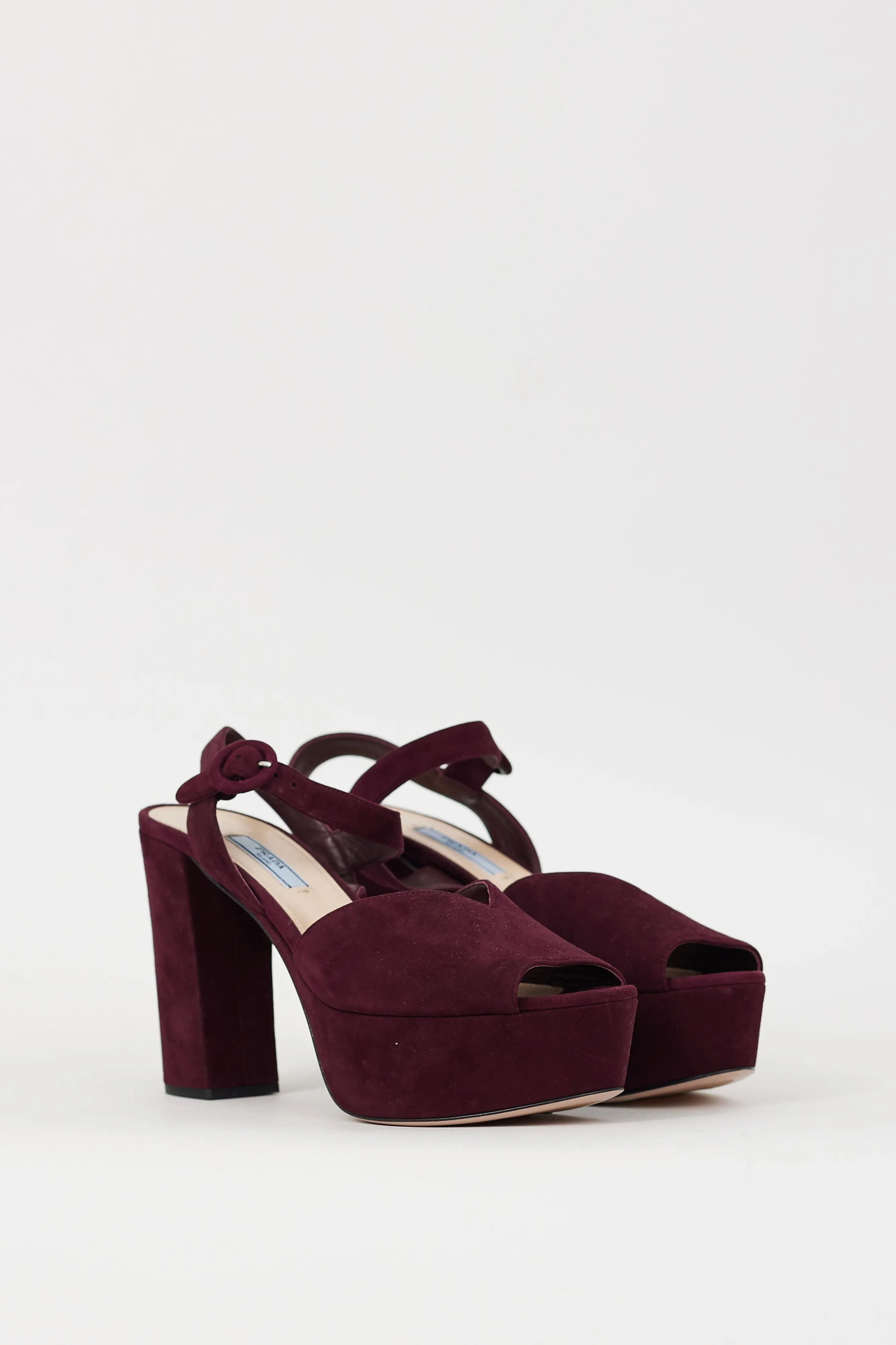 Burgundy Suede Peep Toe Platform Heel