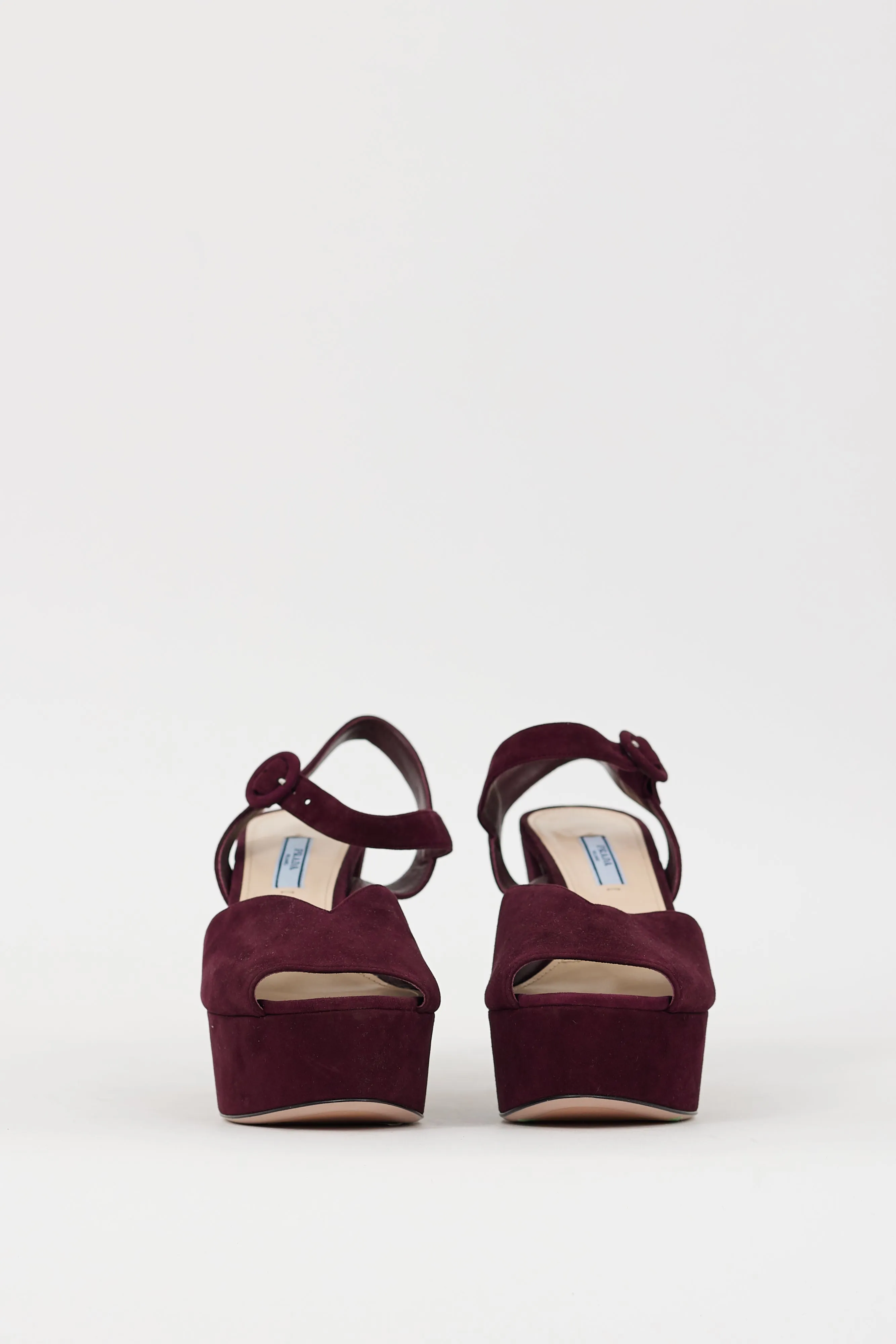 Burgundy Suede Peep Toe Platform Heel