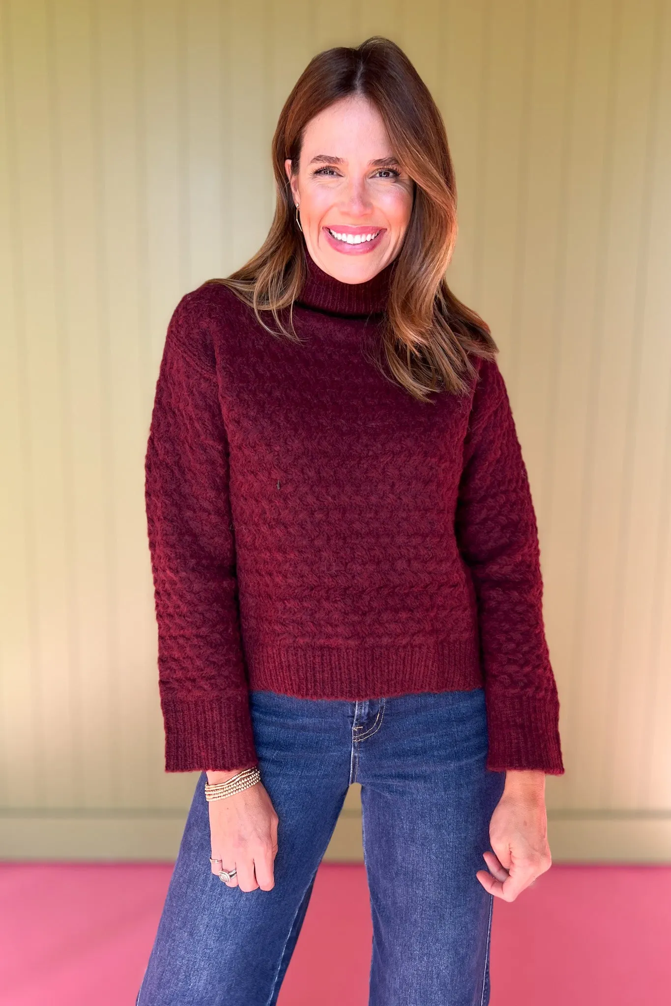 Burgundy Turtleneck Drop Shoulder Sweater *FINAL SALE*